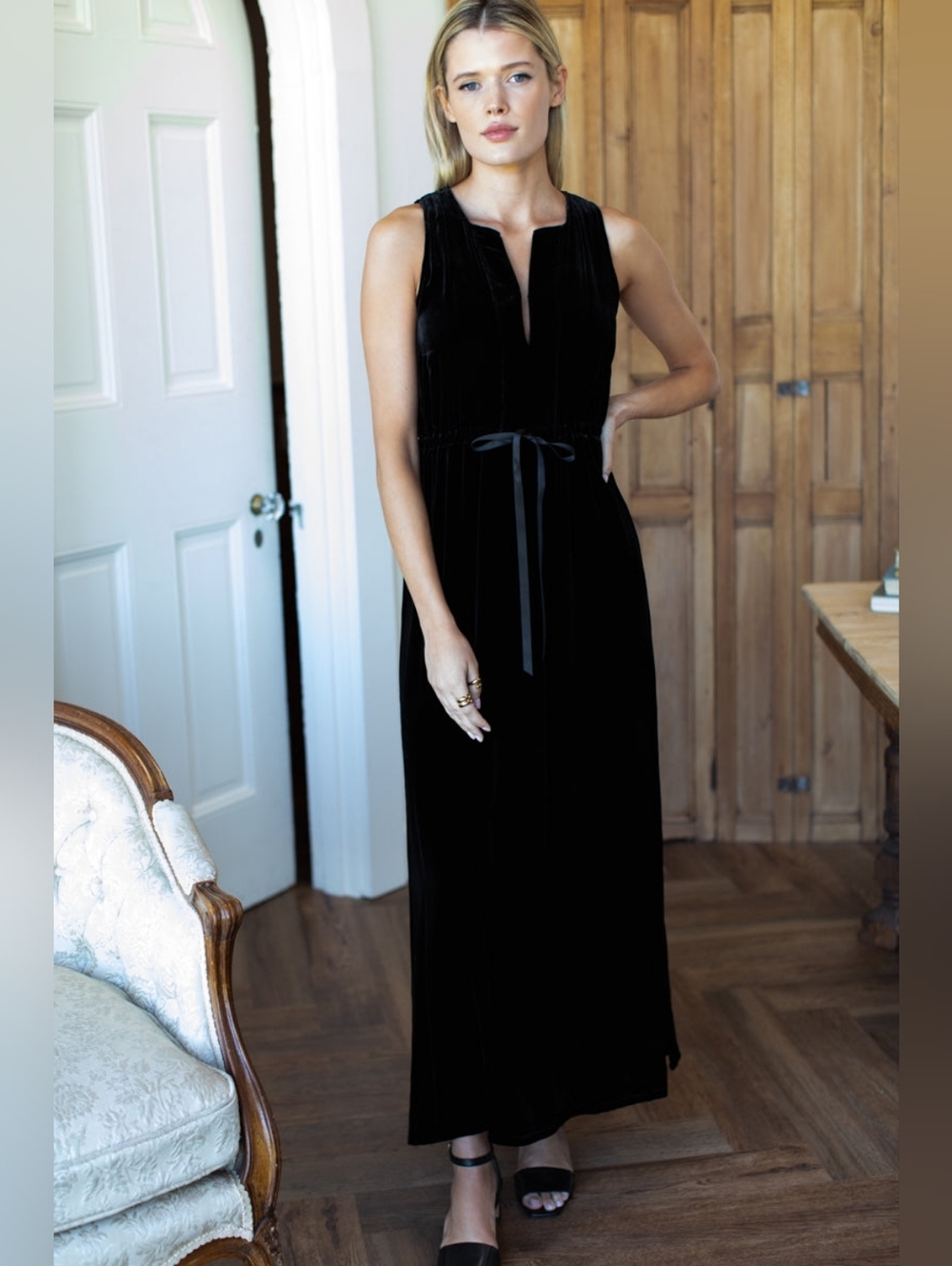 Emerson Fry Grecian Keyhole Dress - Black Velvet